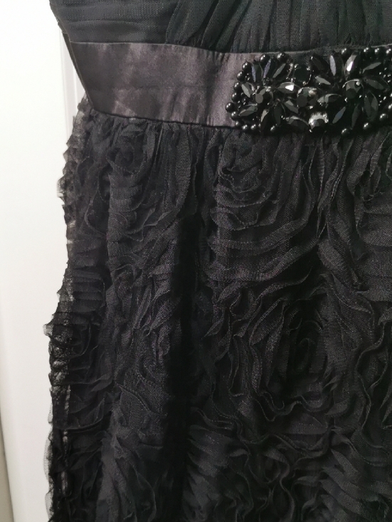 Adrianna Papell Black Strapless A-Line Gown with Beaded Waistband. Crinoline. - Picture 3 of 12